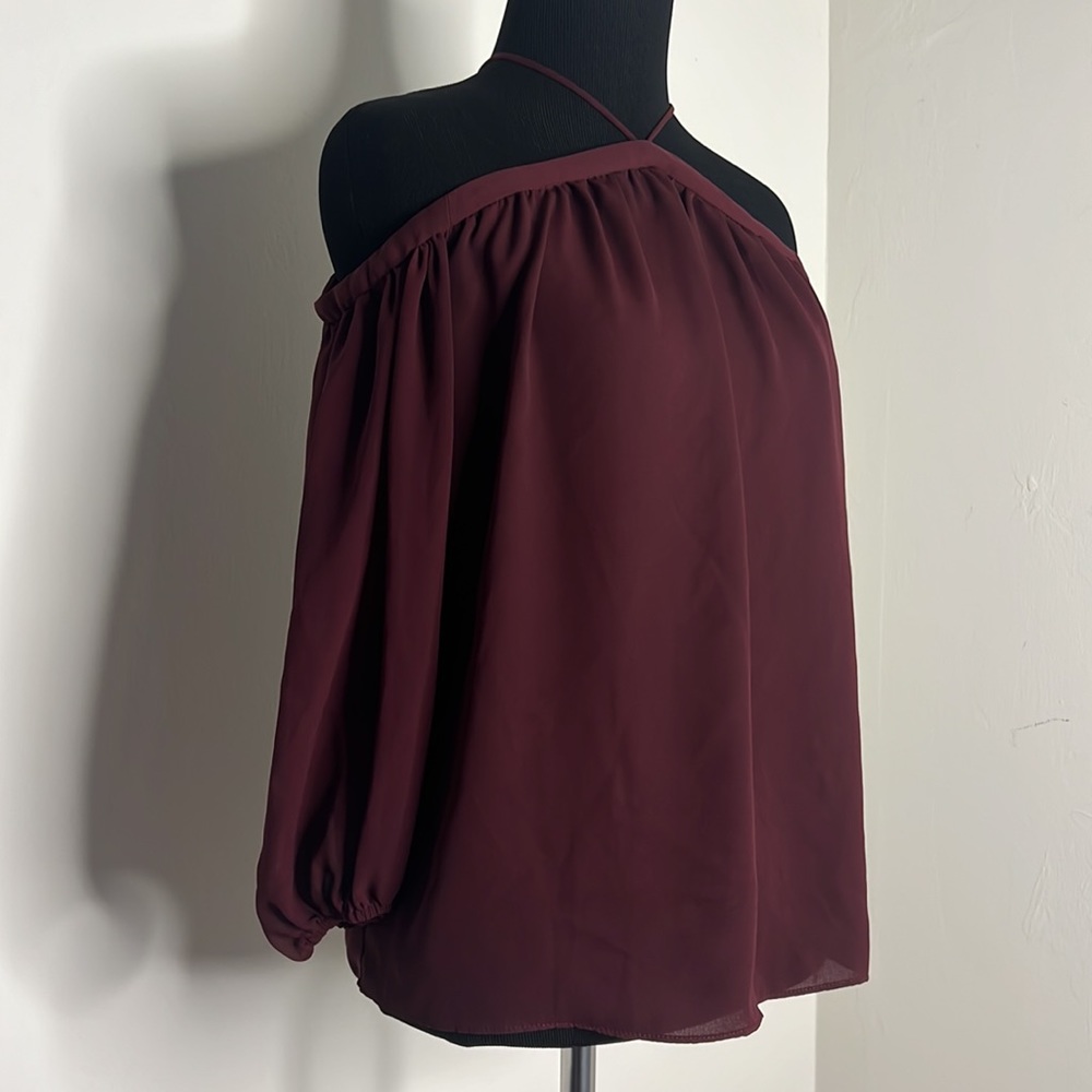 1. STATE Wine Red Cold Shoulder Blouse XXS